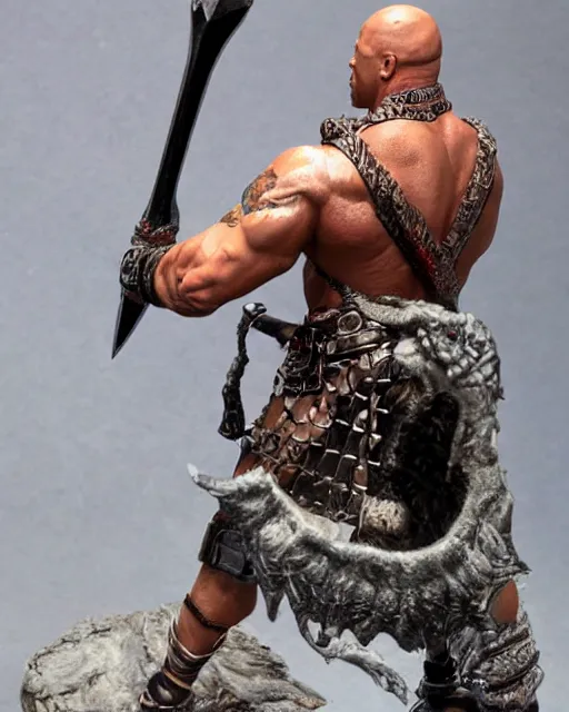 Image similar to close up shot of dwayne johnson with battle axe, dnd, high fantasy. royo, artgem, wlop