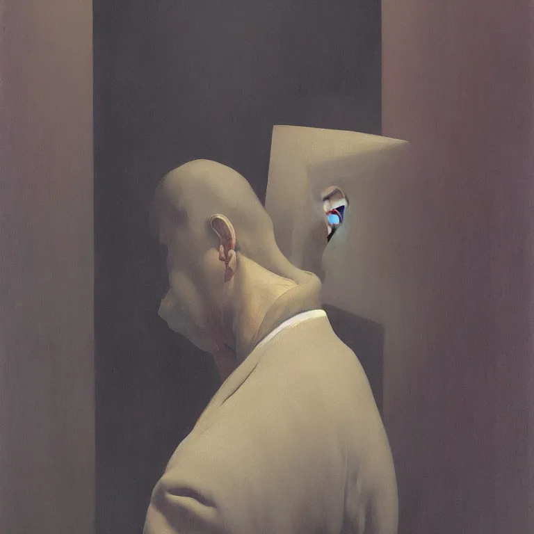 Image similar to portrait of a man, Edward Hopper and James Gilleard, Zdzislaw Beksinski, highly detailed