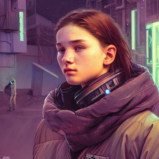 Image similar to A portrait of a cyberpunk gopnik teenager on the street of a Soviet slum on the moon, Norilsk, sci-fi, fantasy, intricate, very very beautiful, elegant, highly detailed, digital painting, artstation, concept art, smooth, sharp focus, illustration, art by artgerm and greg rutkowski and alphonse mucha