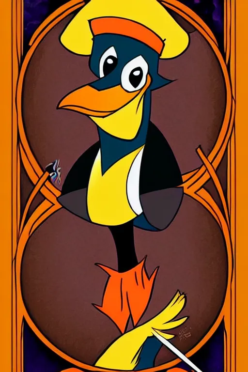 Prompt: epic professional digital art of the'fool tarot card with daffy duck ', painted, stunning, artistic, art nouveau, impressive, best on artstation, cgsociety, much wow, masterpiece