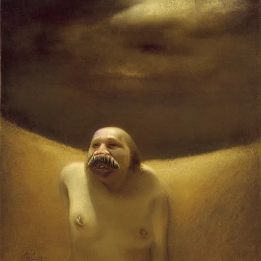 Image similar to the dream of the walrus and the human in oslo, by odd nerdrum, oil on canvas, 1 9 8 3, high resolution