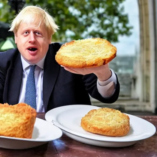 Image similar to boris johnson baked into a bowl of beans