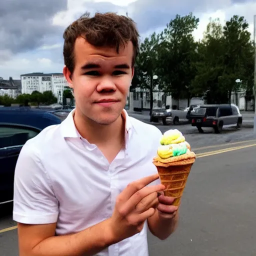 Image similar to magnus carlsen offering you ice cream