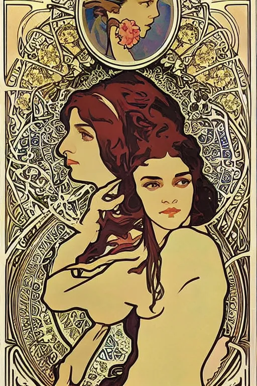 Prompt: Alexandria Ocasio-Cortez art nouveau Alphonse Mucha