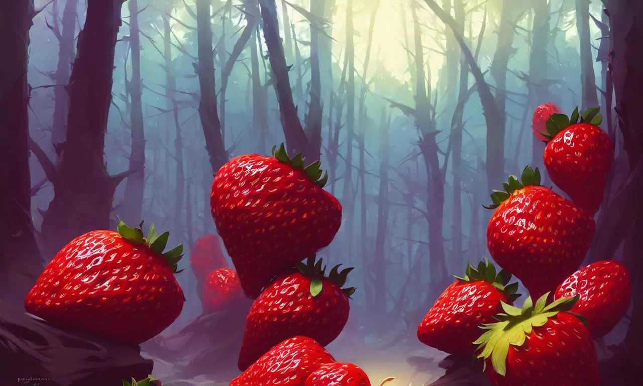 Image similar to Dark forest large strawberries, behance hd by Jesper Ejsing, by RHADS, Makoto Shinkai and Lois van baarle, ilya kuvshinov, rossdraws global illumination