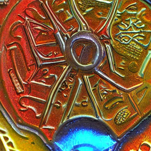 Prompt: seven shekels macro view with high detail and colorful