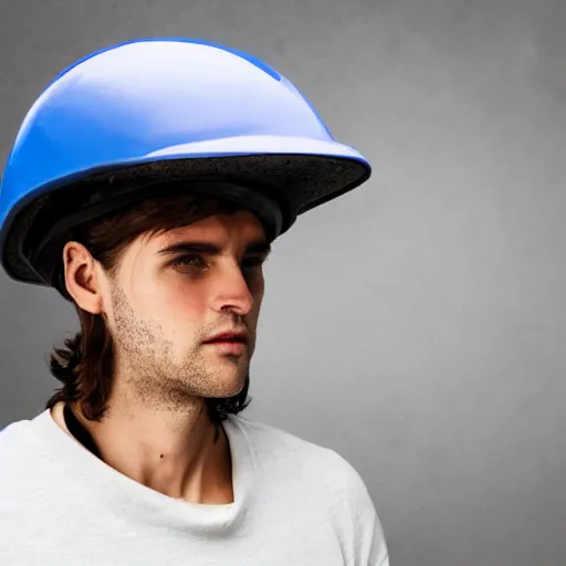 Prompt: an editorial model with a helmet