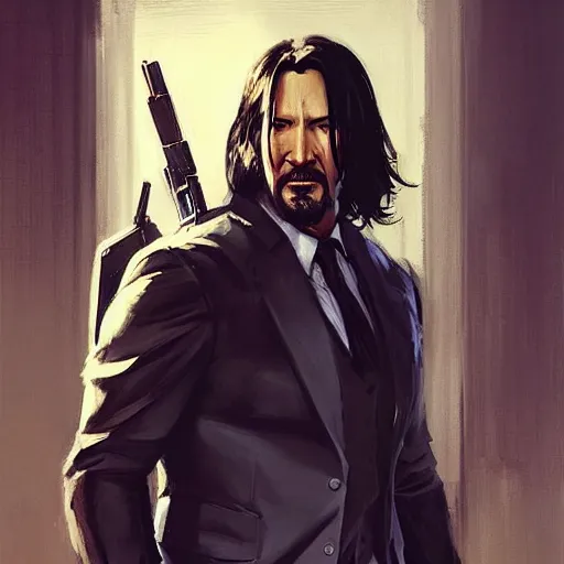 Image similar to greg manchess portrait painting of partially armored john wick as overwatch character, medium shot, asymmetrical, profile picture, organic painting, sunny day, matte painting, bold shapes, hard edges, street art, trending on artstation, by huang guangjian, gil elvgren, ruan jia, greg rutkowski, gaston bussiere