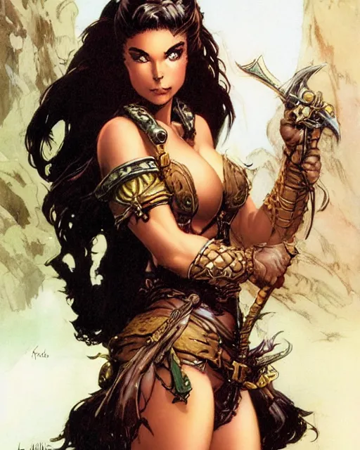 Prompt: a portrait of a cute fantasy girl by Frank Frazetta, larry elmore, jeff easley and ross tran