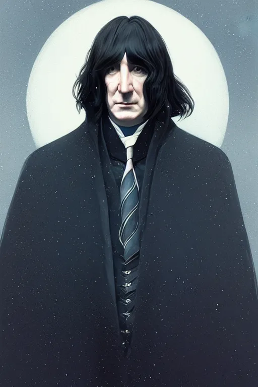 Image similar to a portrait of severus snape, fantasy, sharp focus, intricate, elegant, digital painting, artstation, matte, highly detailed, concept art, illustration, ambient lighting, art by ilya kuvshinov, artgerm, alphonse mucha, and greg rutkowski