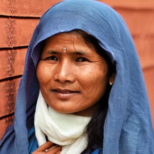 Prompt: a nepali woman wearing a white shawl, realistic