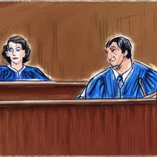 Image similar to [ prompt ridiculous courtroom scene drawn by marilyn church ]