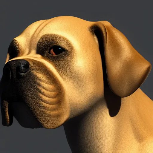 Image similar to 3D render of a dog with a human face, blender, detailed, dramatic lighting