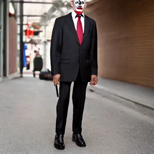 Image similar to UHD candid photo of Anthony Fauci dressed as a hitman, wearing accurate clown makeup, accurate face, UHD, photorealistic, correct face, photo by Annie Leibowitz