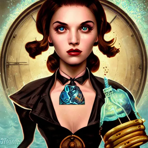 Image similar to lofi steampunk bioshock underwater portrait, Pixar style, by Tristan Eaton Stanley Artgerm and Tom Bagshaw.