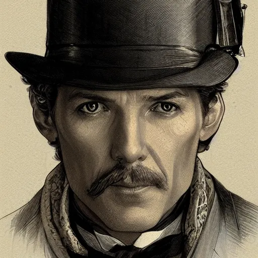 Prompt: portrait of Sherlock Holmes, elegant, intricate, headshot, highly detailed, digital painting,black and white, artstation, concept art, sharp focus, illustration, art by artgerm and greg rutkowski and alphonse mucha