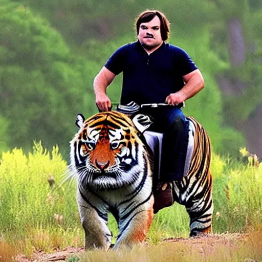 Image similar to jack black riding a tiger