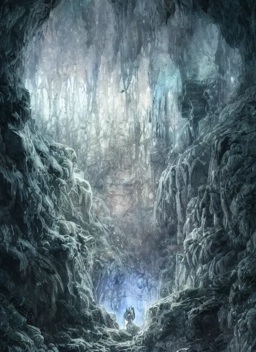 Image similar to portrait, Overgrown Cave made of white paper, Crystal Lighting, Mystical,, watercolor, dramatic lighting, cinematic, establishing shot, extremely high detail, foto realistic, cinematic lighting, pen and ink, intricate line drawings, by Yoshitaka Amano, Ruan Jia, Kentaro Miura, Artgerm, post processed, concept art, artstation, matte painting, style by eddie mendoza, raphael lacoste, alex ross