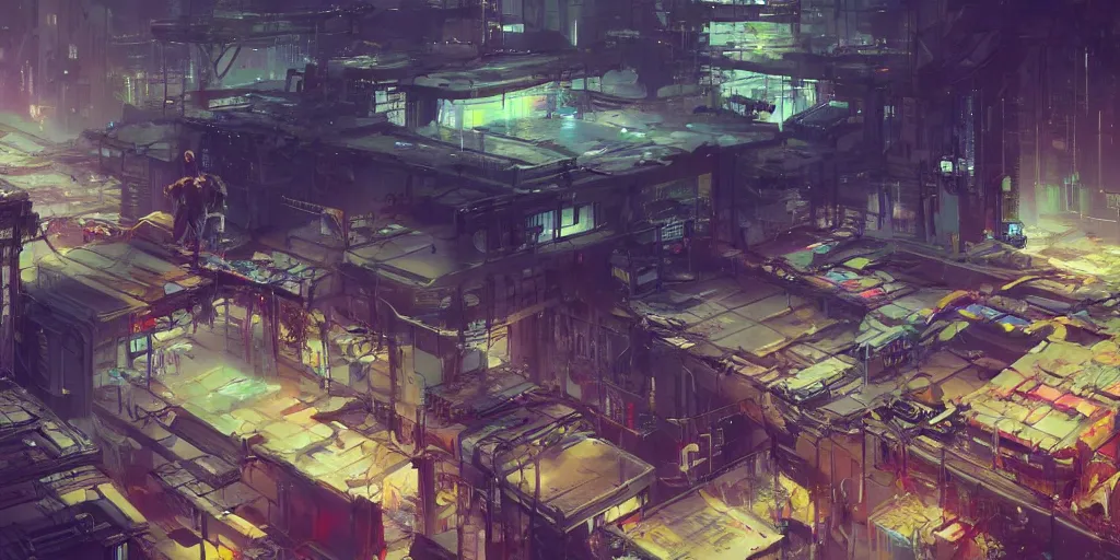 Image similar to concept art of a cyberpunk factory filled with drone workers, grimy, gritty, blade runner 2 0 4 9, trending on artstation, award winning painting, cgi, art by john berkey and anton fadeev and john howe and simon stalenhag