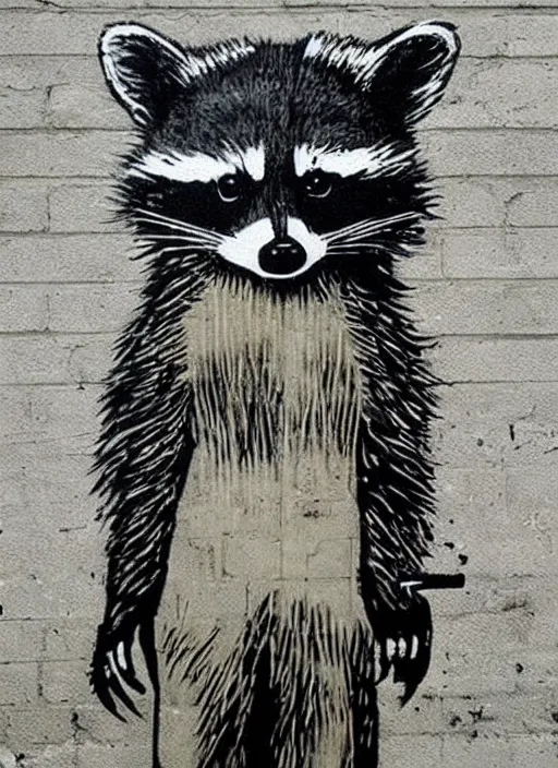 Prompt: raccoon with wings by banksy