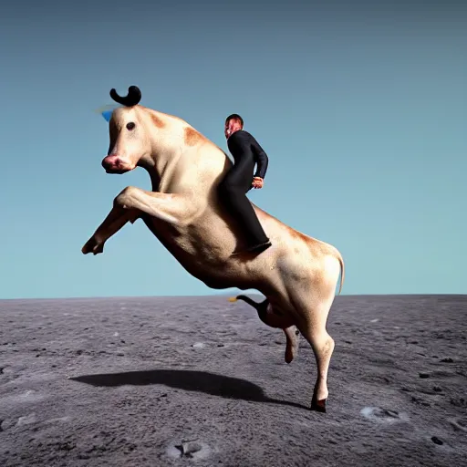 Prompt: ultra realistic cow jumping over the moon