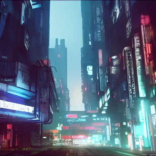 Prompt: . diffusion movie shot from blade runner, cyberpunk, journey across the urban district | neverland and the gateway between dreams by blade runner, rendered in unreal engine