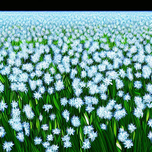 Image similar to field of light blue and white lilys, matte painting