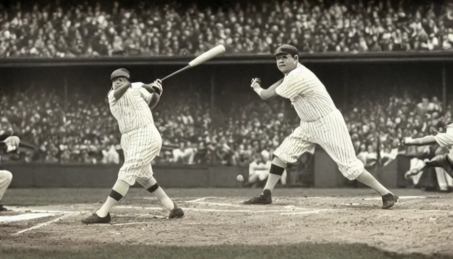 Image similar to babe ruth at bat, playing for 2012 new york yankees on a 4k tv broadcast