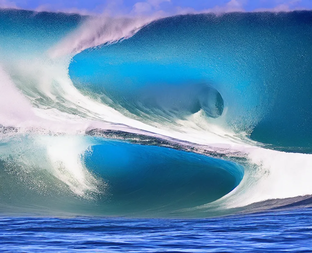 Prompt: banzai pipeline barrel, photo by clark little ; ultra - realistic 3 d depth shading ; third reef pipeline by katsushika hokusai