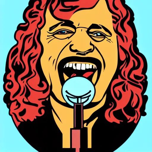 Image similar to 1 9 7 0 - young - robert - plant from led zepelin singing into the microphone, swagger, sticker - art, svg vector, adobe - illustrator