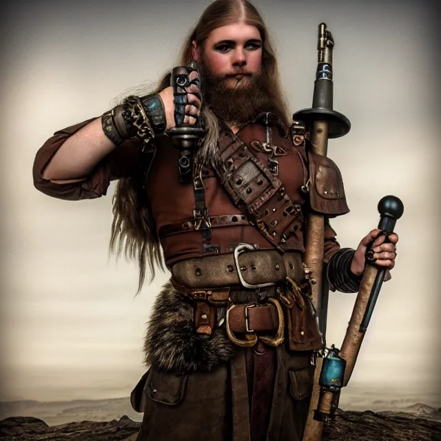 Image similar to dieselpunk viking, 4 k, hdr, smooth, sharp focus, high resolution, award - winning photo, anne stokes, photorealistic