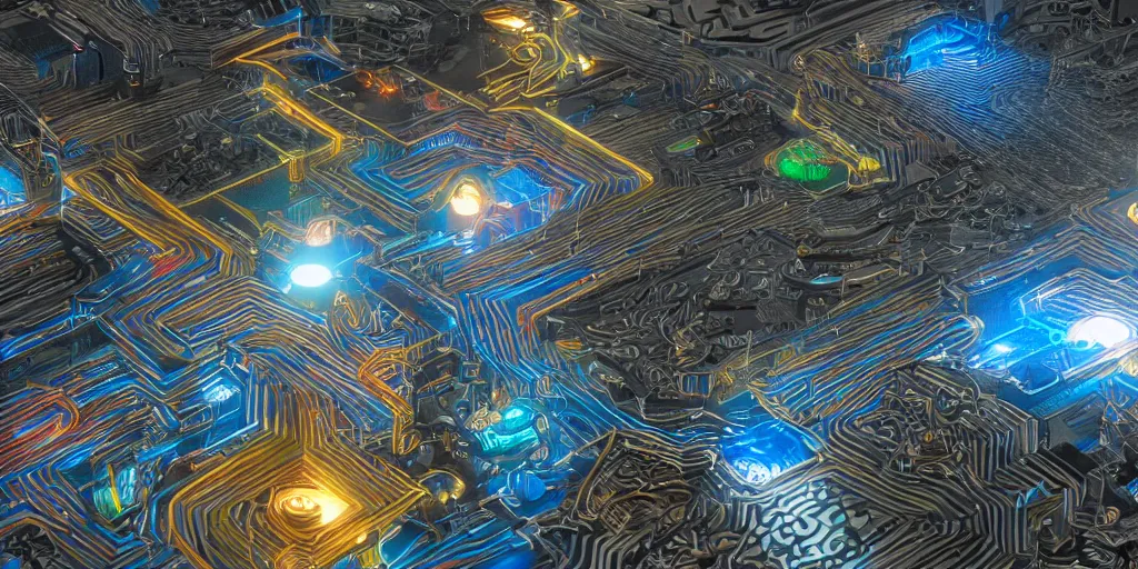 Prompt: a 3D colorspace of interconnected circuitry, seamless, tile, HDRI, insanely detailed 8K unreal engine