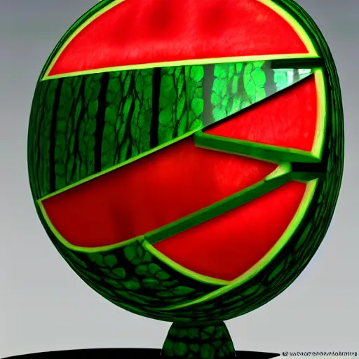 Prompt: Very highly detailed Cybertronic Watermelon. Realistic Concept digital art, epic dimensional light