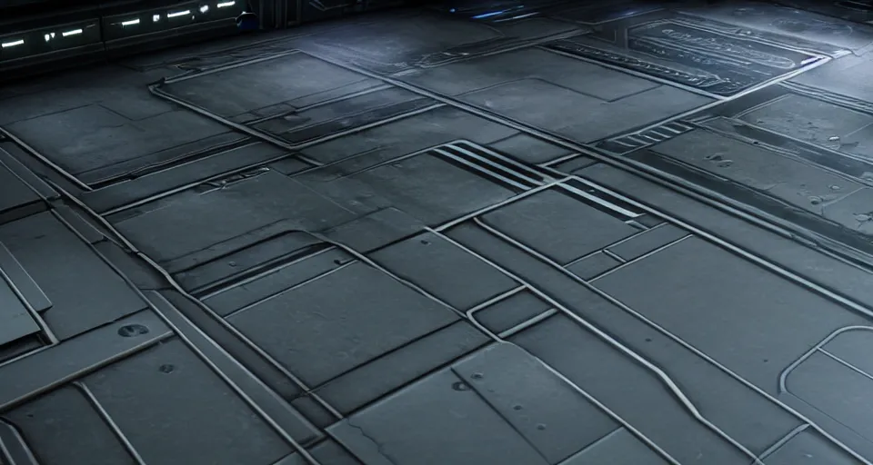 Prompt: a flat floor texture of an industrial scifi floor inspired by the matrix, star wars, ilm, beeple, star citizen halo, mass effect, starship troopers, elysium, the expanse, high tech industrial, Artstation Unreal