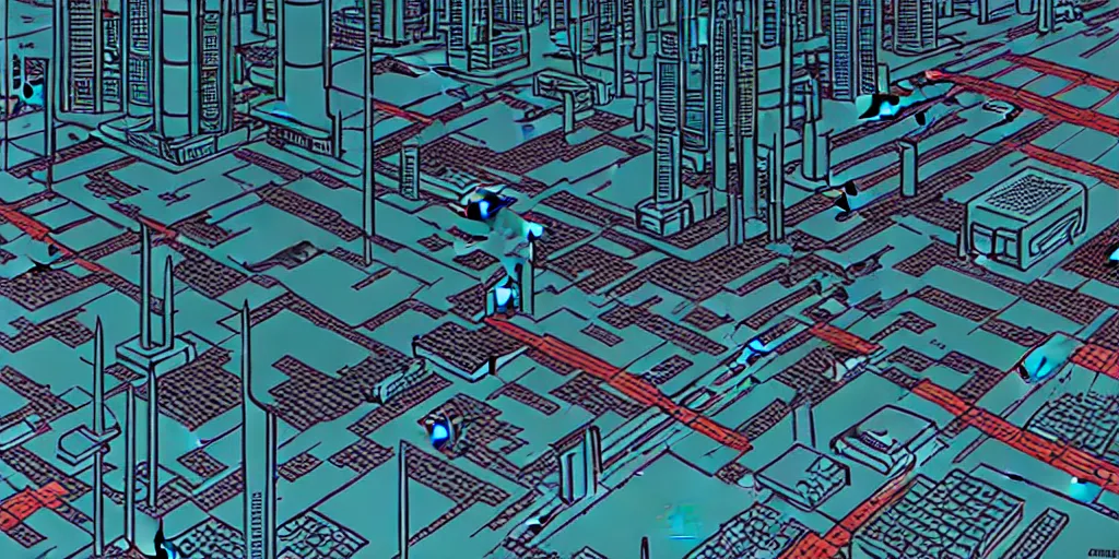 Prompt: areal view of mechanical futuristic utopian brutalist city in the style of Akira!