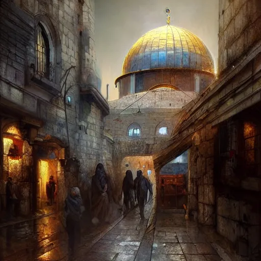 Image similar to the old city of jerusalem by raymond swanland, highly detailed, bright tones