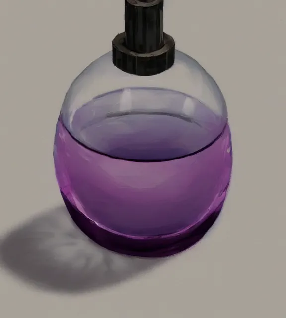 Image similar to a closeup of a purple potion in a round bottle on a messy desk. by makoto shinkai, stanley artgerm lau, wlop, rossdraws, james jean, andrei riabovitchev, marc simonetti, krenz cushart, sakimichan, d & d trending on artstation, digital art