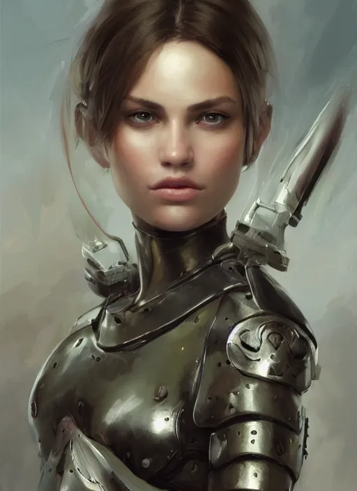 Prompt: a professional painting of a beautiful young female, clothed in military armor, olive skin, long dark hair, beautiful bone structure, symmetrical facial features, intricate, elegant, digital painting, concept art, smooth, sharp focus, illustration, from Metal Gear, by Ruan Jia and Mandy Jurgens and Artgerm and William-Adolphe Bouguerea