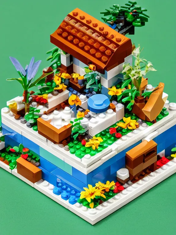 Prompt: miniature isometric lego diorama of tropical yogurt