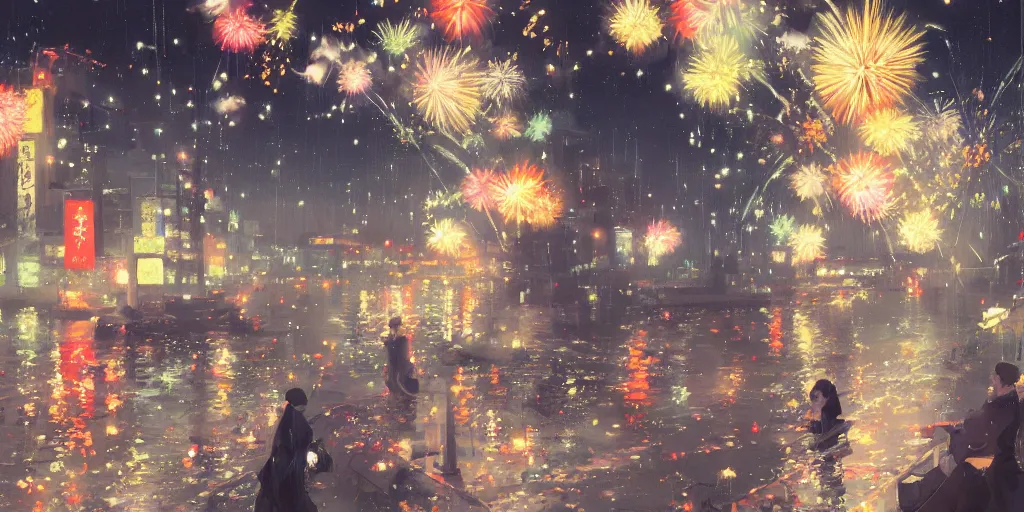 Anime Girl Enjoying Fireworks Digital Art Stock Illustration 2341178791 |  Shutterstock