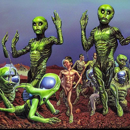 Image similar to a hyperrealistic painting of an alien invasion, by chris cunningham and richard corben, highly detailed, vivid color,