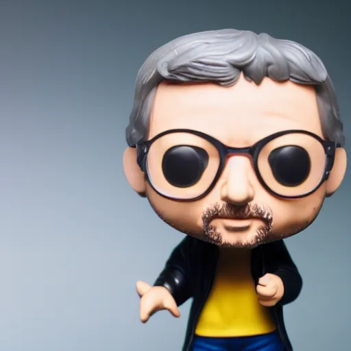 Image similar to Funko Pop doll of Jean-Luc Melenchon taken in a light box with studio lighting, some background blur