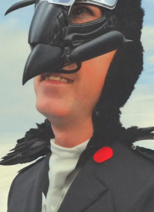 Image similar to a jet pilot with a crow head