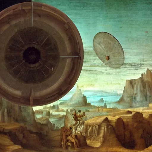 Image similar to The first biodome space colony on Mars, cinematic shot renaissance art by Leonardo da Vinci, sci-fi art by da vinci