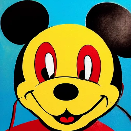 Image similar to mickey mouse artistic acrylic painting in the style of andy warhol