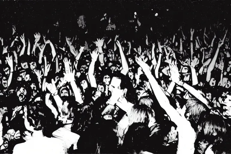 Prompt: freddie mercury singing at a death metal punk concert. mosh pit, elaborate clothing, to concert - s 1 5 0