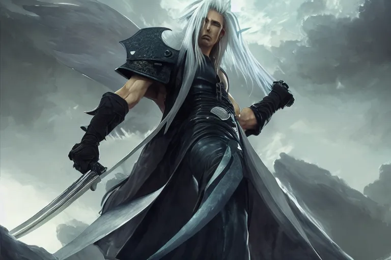 Prompt: sephiroth final fantasy 7 concept art wlop greg rutkowski trending on artstation hyperdetailed Unreal Engine 4k 8k ultra HD