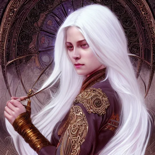 Image similar to god and goddess, white hair, long hair, gorgeous, amazing, elegant, intricate, highly detailed, digital painting, artstation, concept art, sharp focus, illustration, art by artgerm and greg rutkowski and alphonse mucha