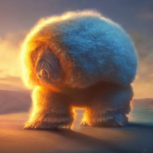 Image similar to colossal fluffy tardigrade, new york, golden hour, fantasy, vivid colors, sharp focus, digital art, hyper - realistic, 4 k, unreal engine, highly detailed, hd, dramatic lighting by brom, trending on artstation