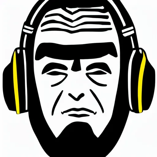 Image similar to a Star-Trek-Captain-Spock, svg sticker, vector art, wearing headphones, jamming to music